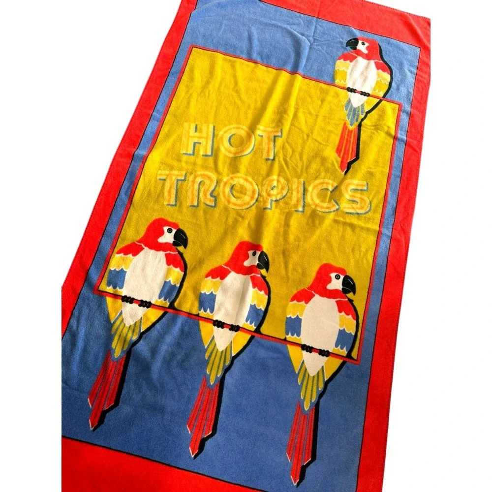 Vintage Cotton Beach Towel‎ 80s Parrot Hot Tropics Bright Colorful Tropical Pool